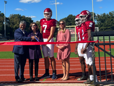 Mayor Gayle Brill-Mittler, Superintendent Dr. Kristina Nicosia and NJ assemblyman Sterley Stanley cut the ribbon to inaugurate the Highland Park High School 